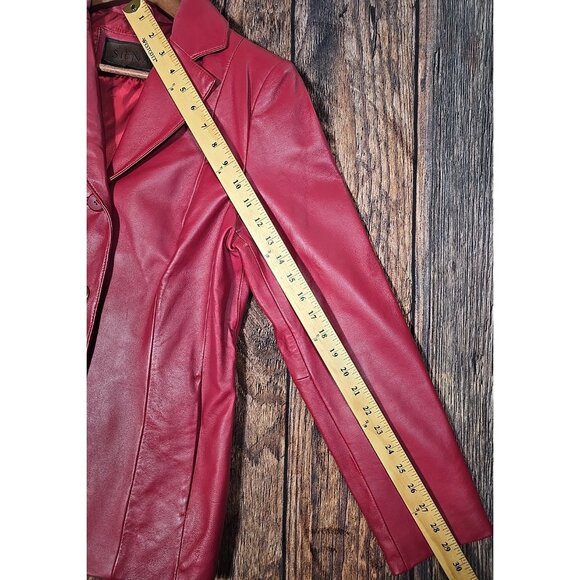 Siena Vtg Red Leather Blazer Button Front Collared Lined Jacket Retro Women's 4 - Picture 10 of 14